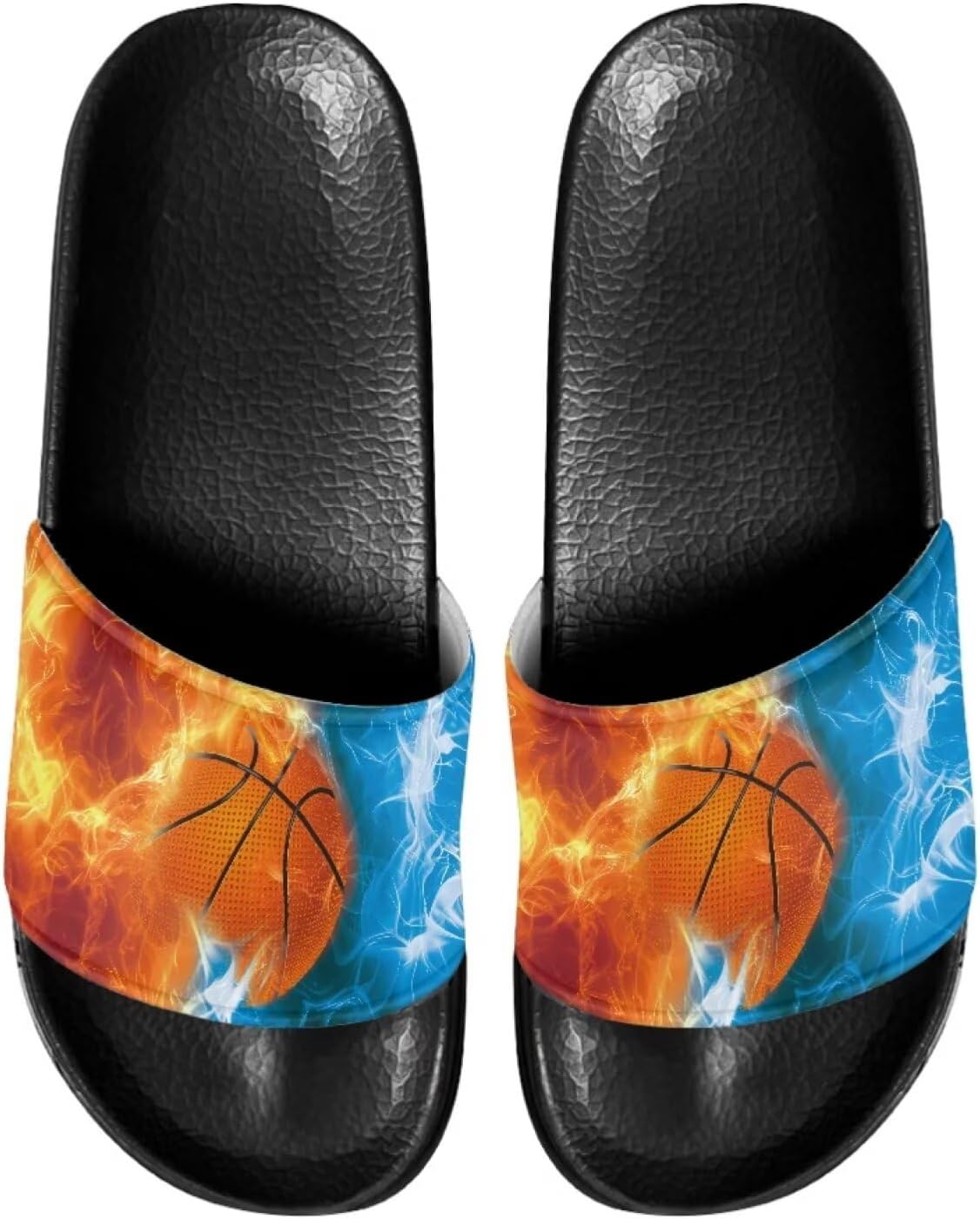 

Унисекс слайд-сандалии JoyLamoria с принтом, домашние тапочки для ванной, повседневная обувь на плоской подошве для мужчин и женщин, Fire Basketball Print