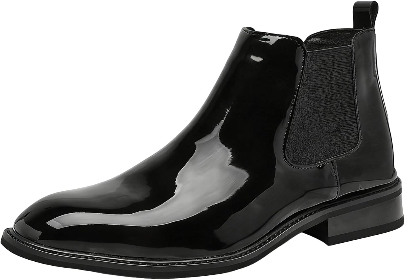 

Мужские классические ботинки Челси из лакированной кожи без шнуровки, винтажный заостренный носок, нескользкая массивная подошва, ботинки до щиколотки для деловой работы, вечеринок и свадеб Nxnbhsl, черный