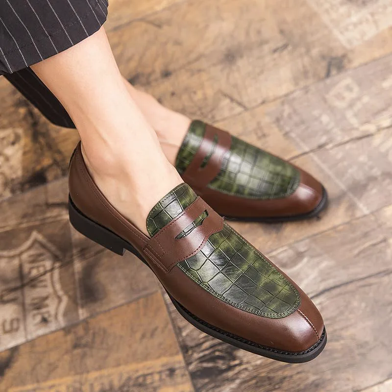 

Мужские лоферы Santimon Mens Penny с тиснением под аллигатора, деловые формальные туфли-слипоны, зеленый