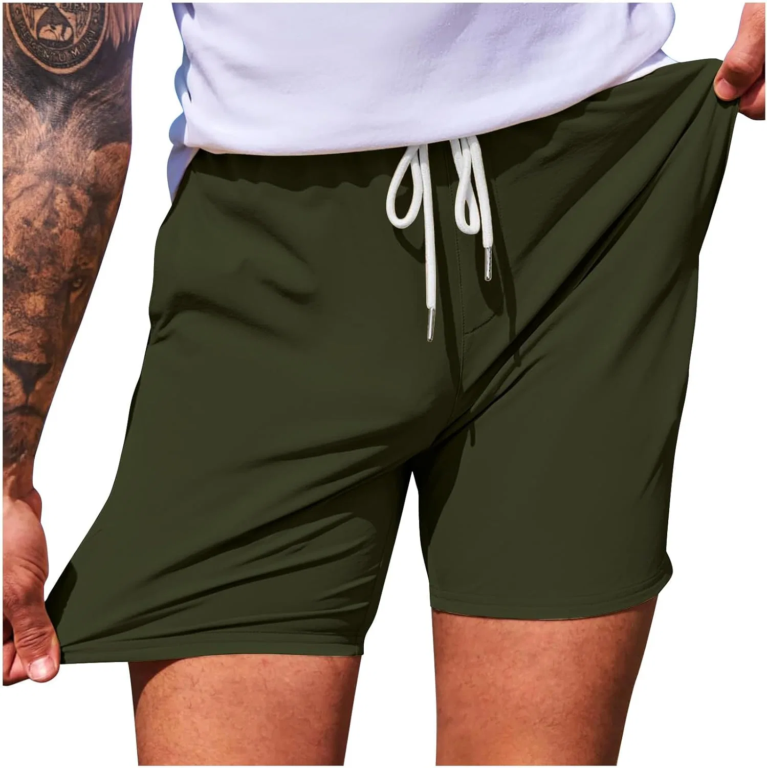Мужские шорты для бега с карманами, легкие, эластичные, Army Green