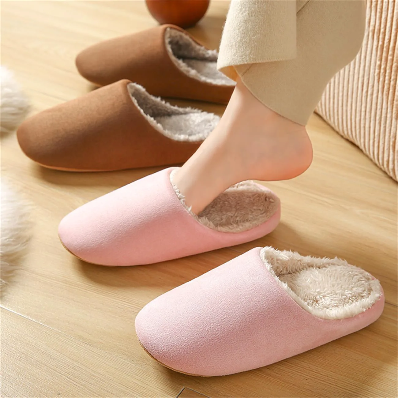 

Домашние тапочки Cliont для женщин и мужчин с мемори-пеной, удобные, теплые и нескользящие, розовый