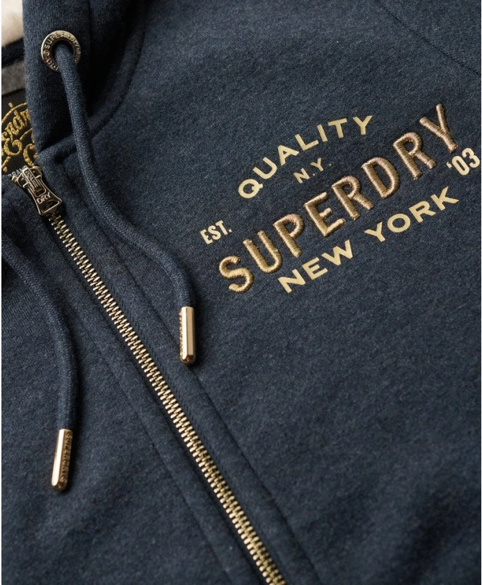 Толстовка с металлическим логотипом и застежкой-молнией, синяя. Superdry, синий — фото 3
