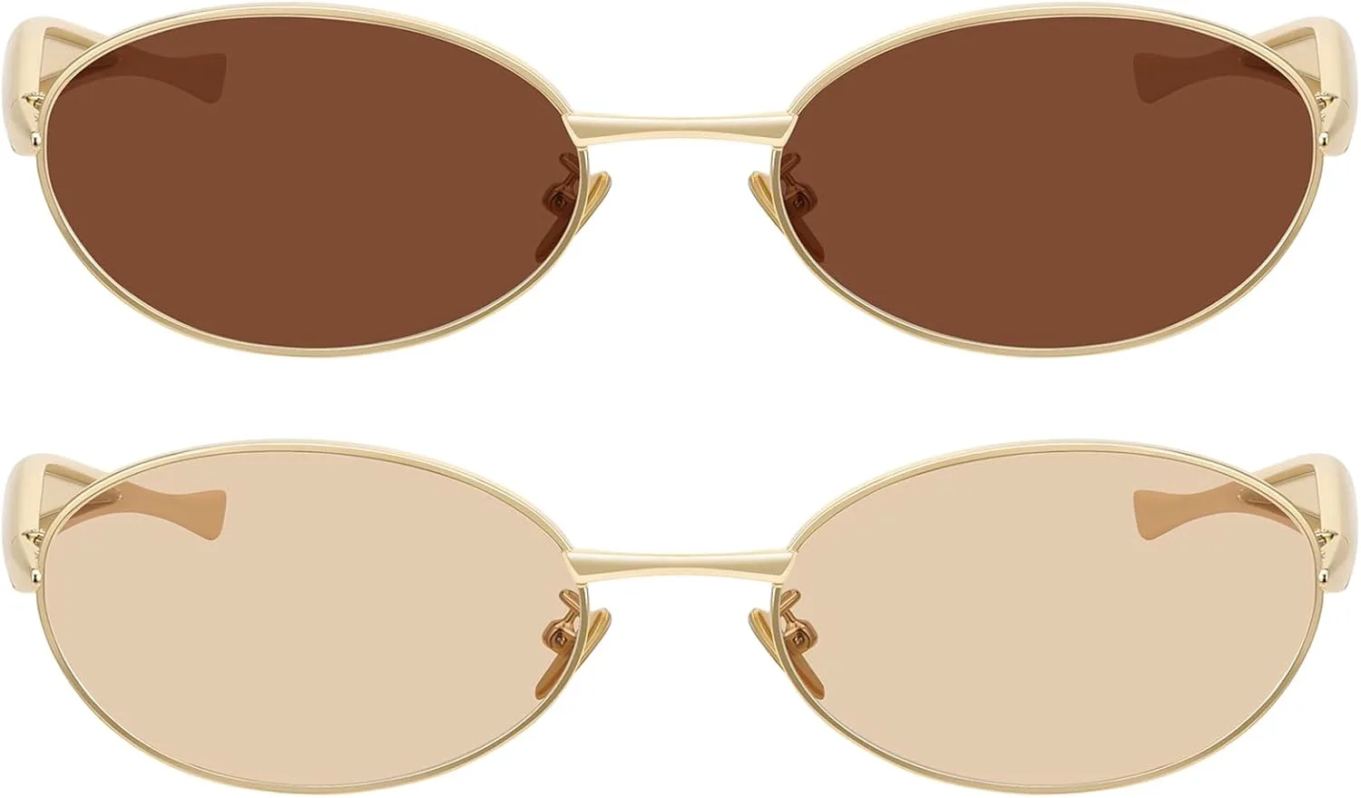 

Ретро овальные солнцезащитные очки для женщин и мужчин, золотистый металлик, стиль 70-х, модные солнцезащитные очки 90-х YMRFW, 2pack (Gold/Brown+gold/Champagne)