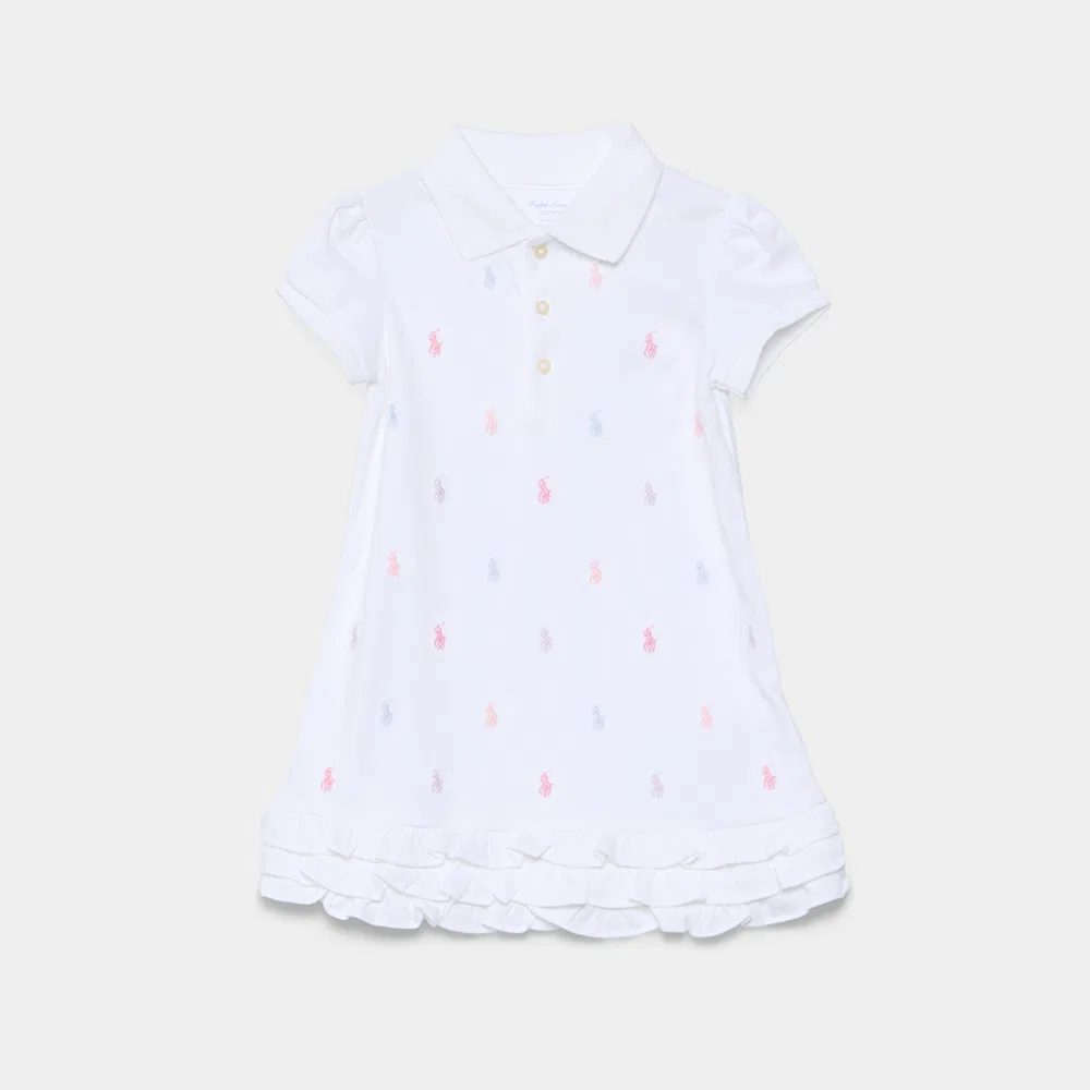 Детское платье-поло с рюшами и шортами-блумерами белое от Polo Ralph Lauren Children