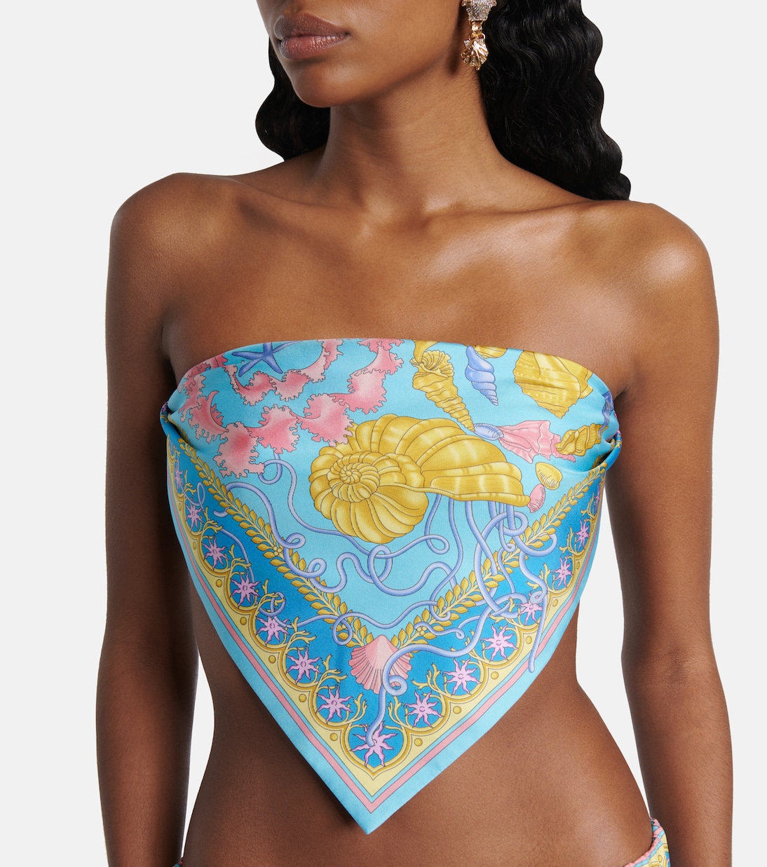 Купальник бандо Underwater Barocco с узором "ёлочка" Versace, Azur+Multicolor — фото 4