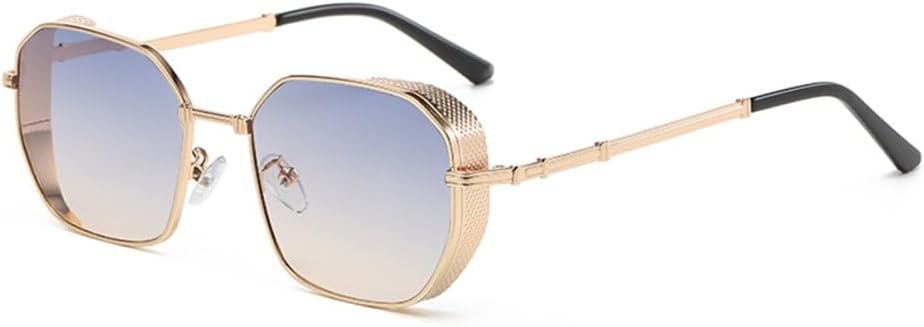 

Модные прямоугольные солнцезащитные очки для женщин, металлические солнцезащитные очки, классические минималистичные мужские очки, защита от солнца UV400 MTZJH, Blue Gradient Brown