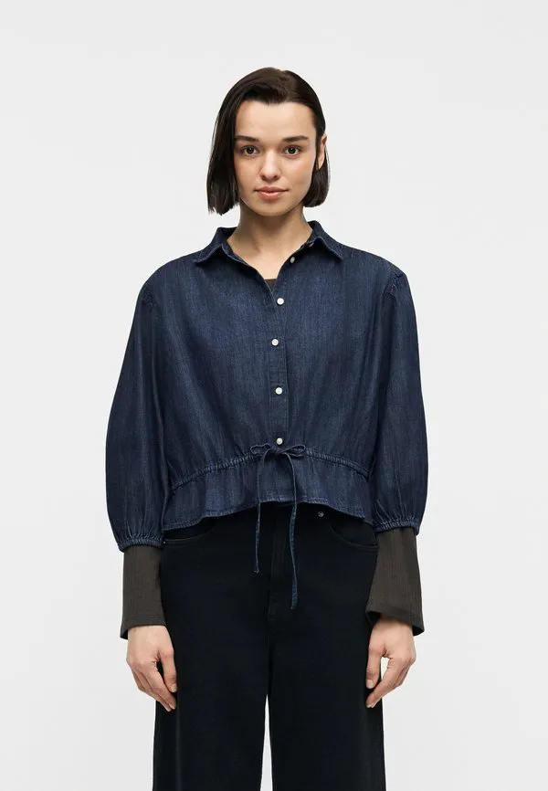 Рубашка с поясом на талии, блузка на пуговицах Gap, Dark Wash