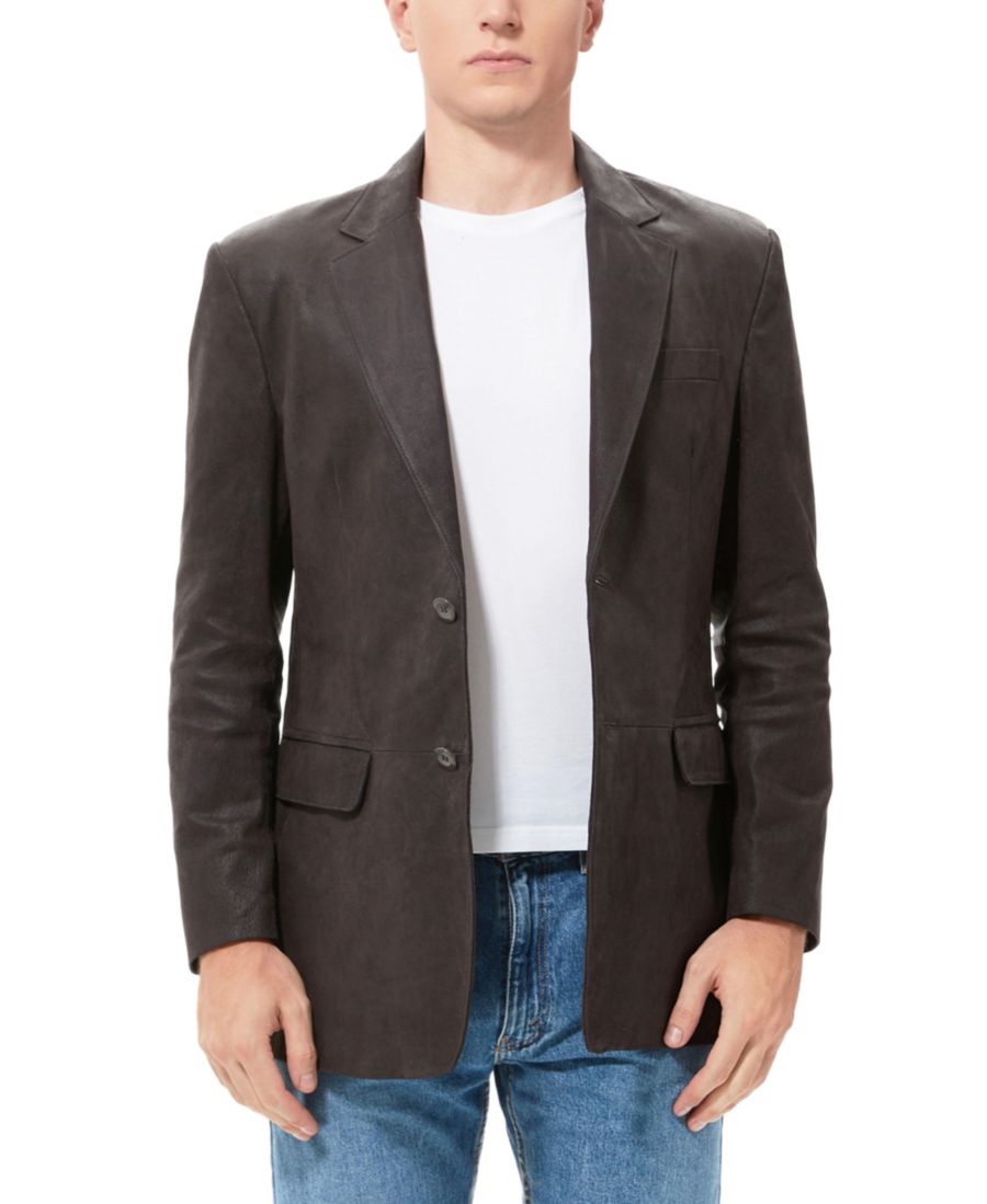

Мужской классический двубортный кожаный блейзер с эффектом потертости BGSD, Distressed dark brown