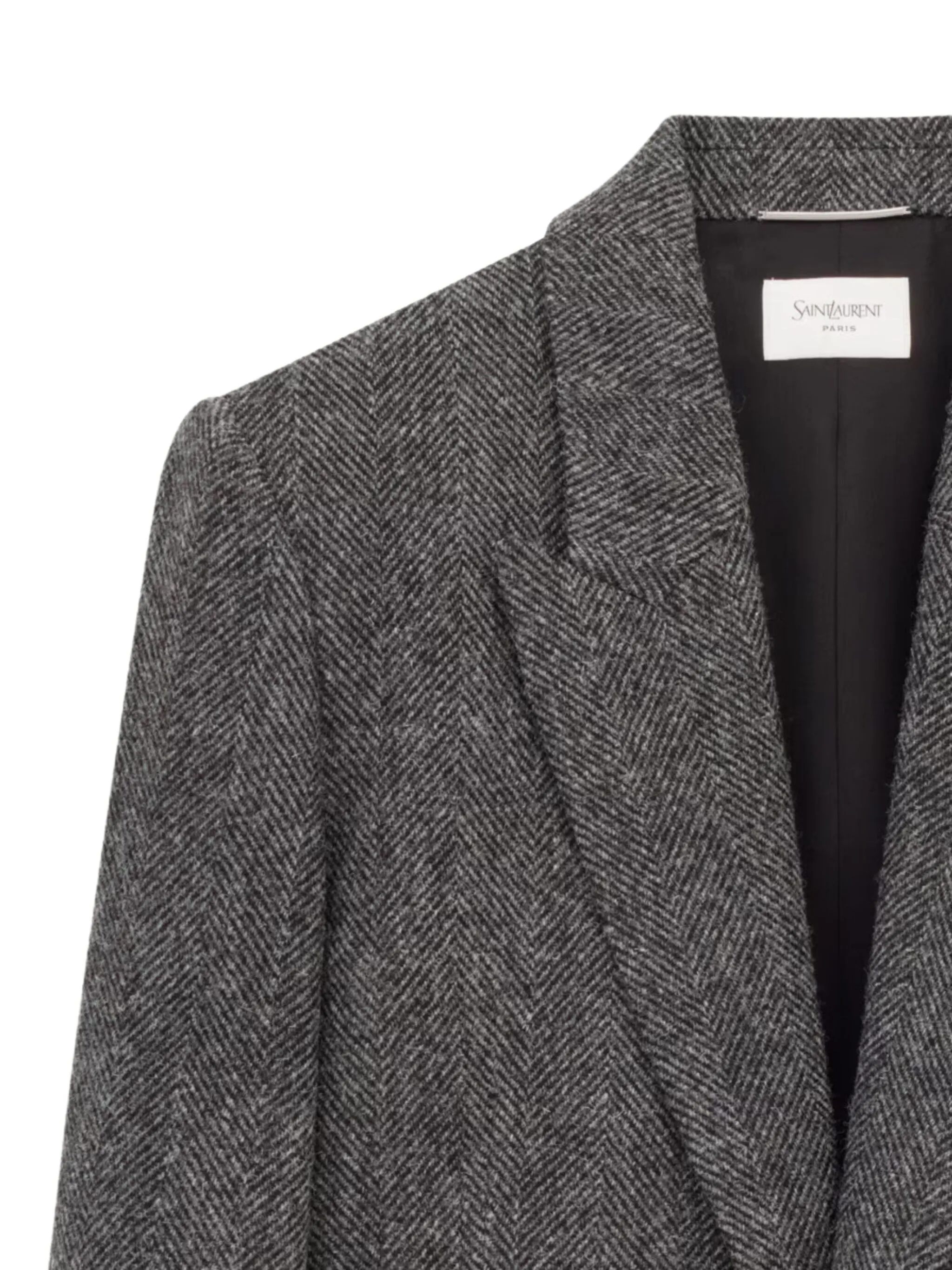 Шерстяной пиджак с узором в елочку Saint Laurent, черный — фото 3