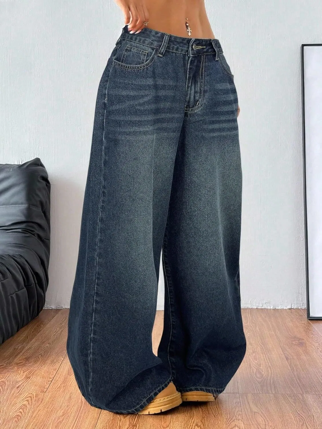 Джинсы свободные Baggy Jeans, темная стирка — фото 4