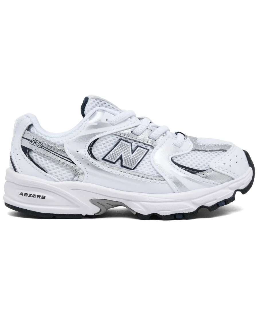 Детские кроссовки на шнуровке 530 Stretch от Finish Line New Balance, белый, темно-синий — фото 2