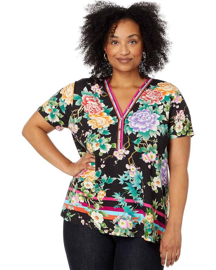 

Футболка Johnny Was The Janie Favorite Button Neck Tee- Le Jardin Plus Size, цвет Le Jardin Scarf Print