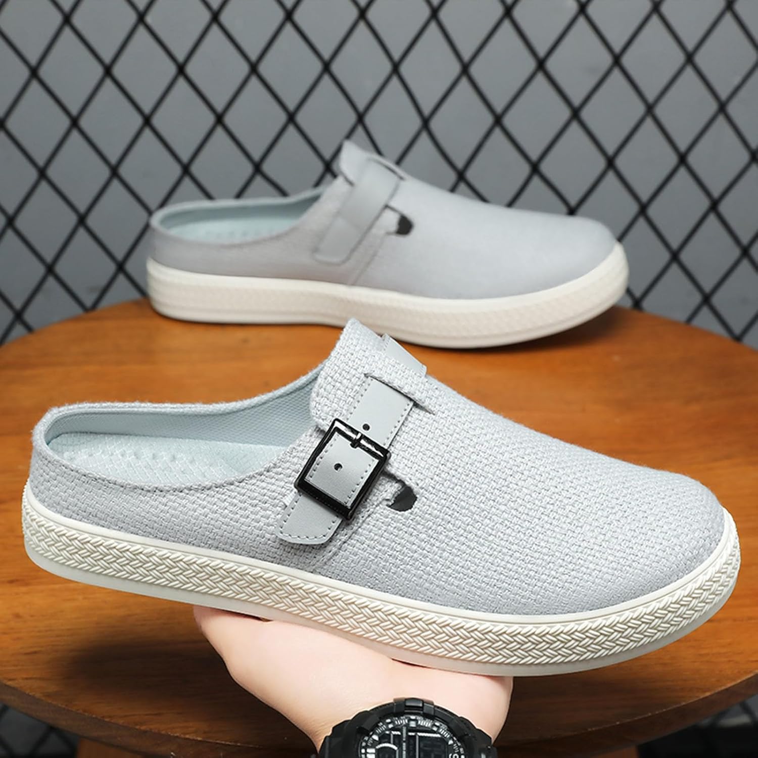 Мужские удобные тапочки без застежек, мягкая обувь для дома и улицы, повседневная, легкая и дышащая, для лета и осени Generic, серый — фото 4