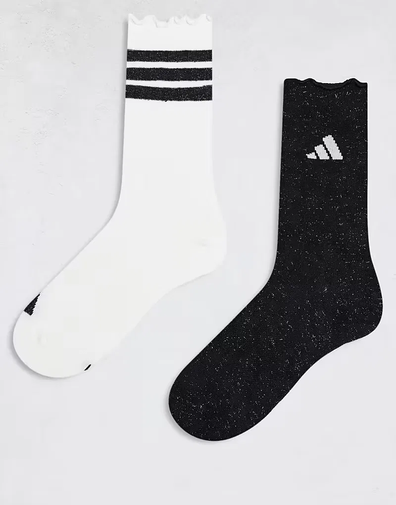 Комплект из двух пар тренировочных носков Adidas Performance с оборками и с блестками, мультиколор