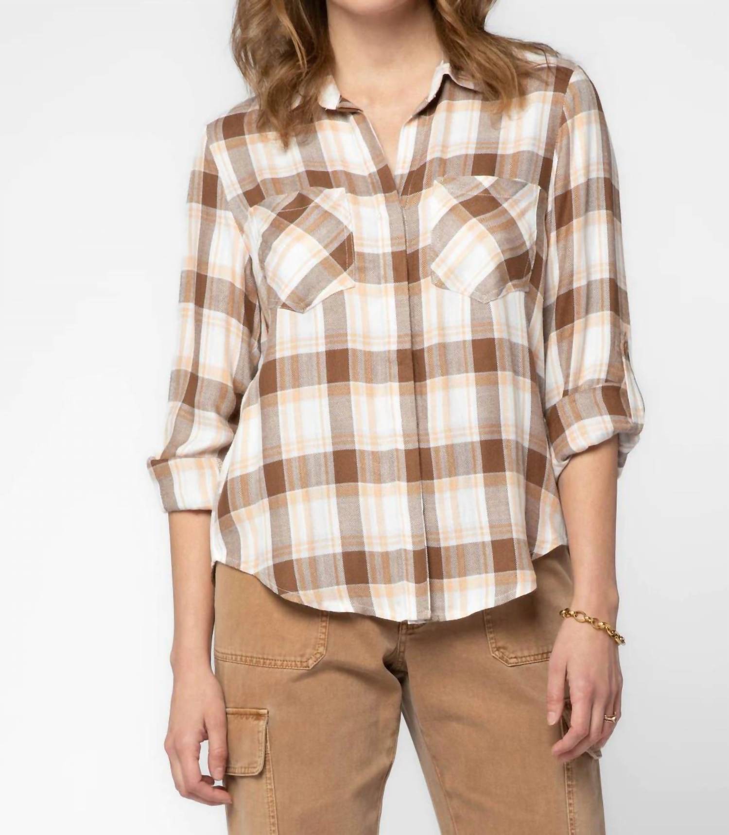 

Рубашка на пуговицах Riley Plaid коричневого цвета Velvet Heart