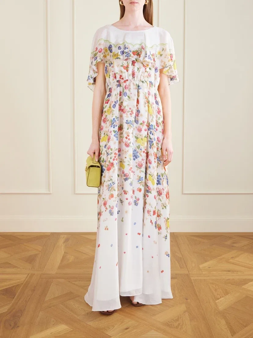 Макси-платье из шифона с цветочным принтом Mary Katrantzou, мультицвет — фото 2
