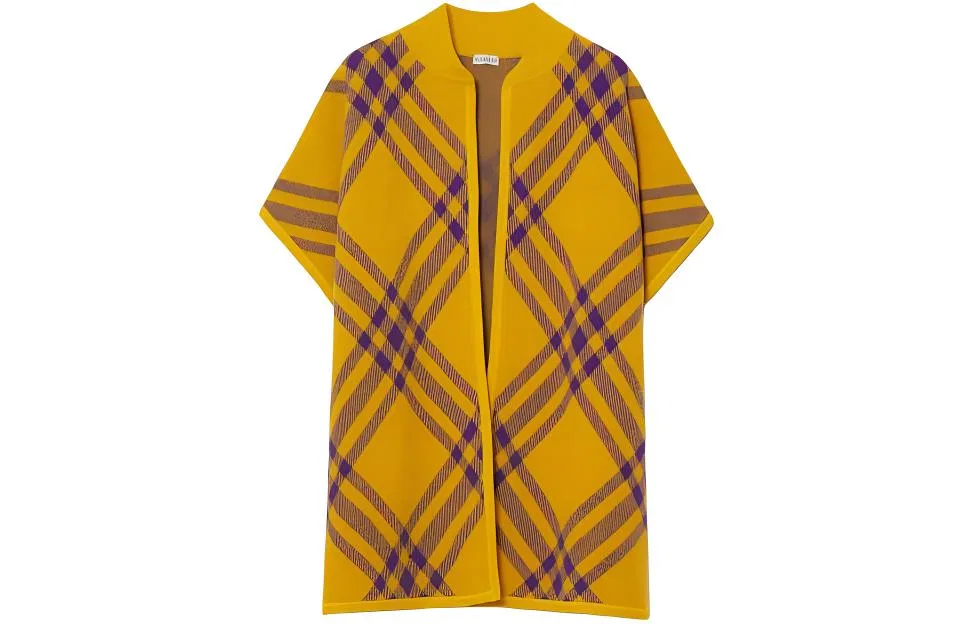 Пальто-накидка Burberry Check Wool, женское, желтое