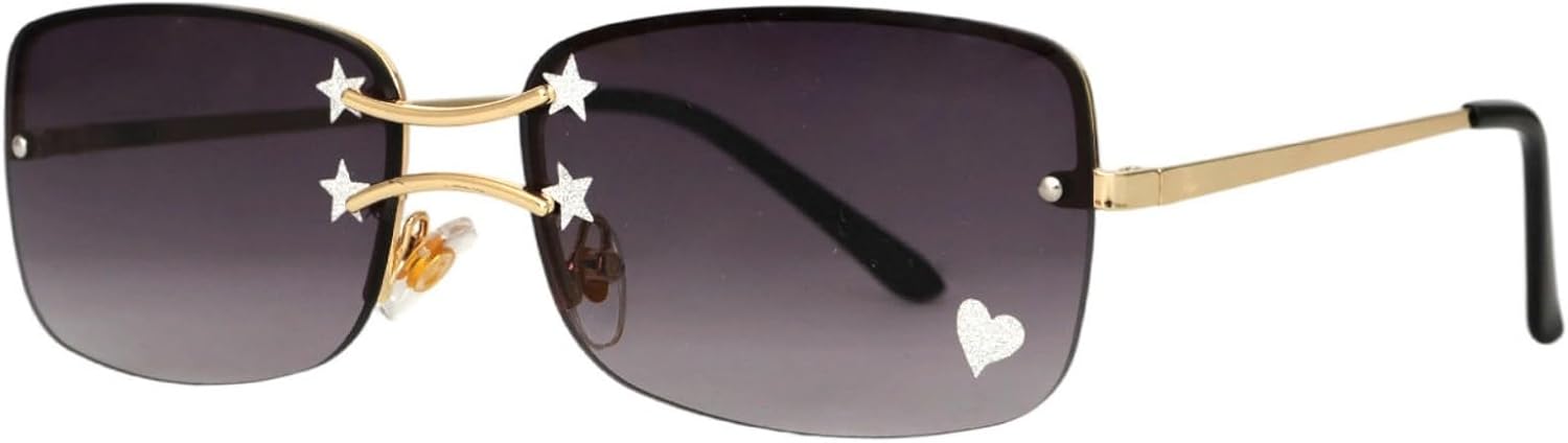 

willochra Модные винтажные солнцезащитные очки в форме маленького металлического сердечка, ретро, ​​без оправы, с защитой от УФ-излучения UV400, летние очки для женщин и мужчин, C1