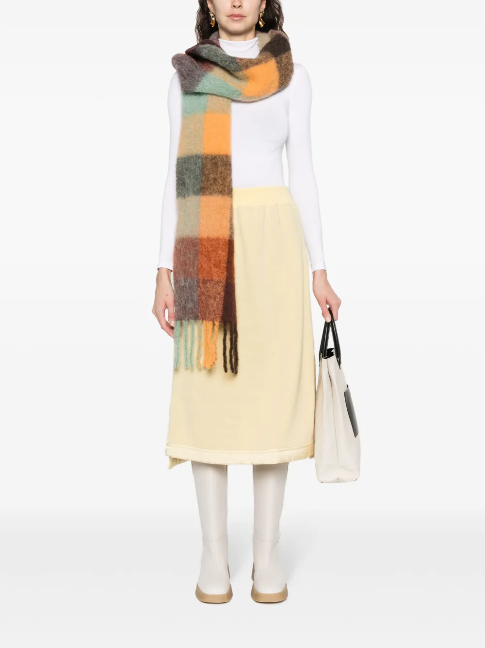 Юбка миди из смесовой вирджинской шерсти JIL SANDER, желтый — фото 2