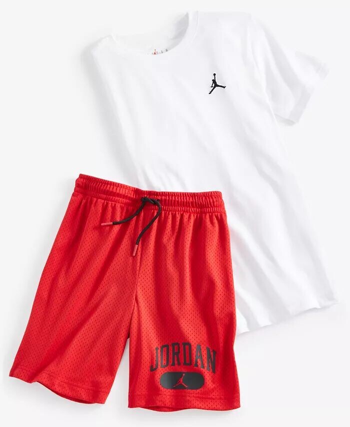 Футболка с вышивкой Big Boys Jumpman Air и шорты с сетчатым логотипом Jordan, белый — фото 4