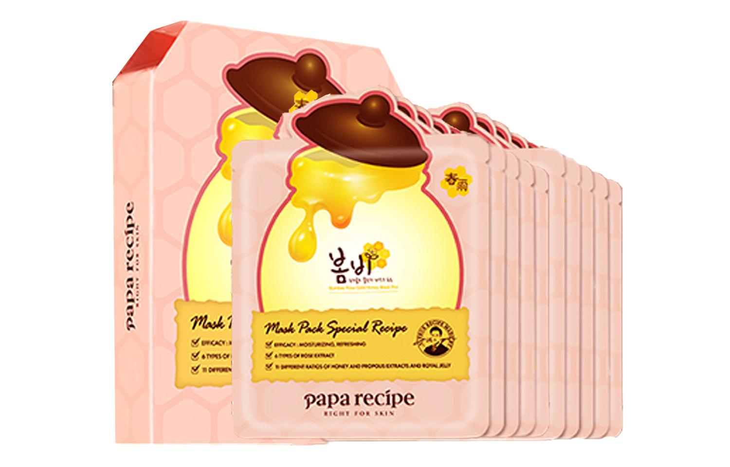 

Papa Recipe 3 розовая маска для лица Spring Rain успокаивающая, увлажняющая, питающая и контролирующая жирность 6 шт/упаковка