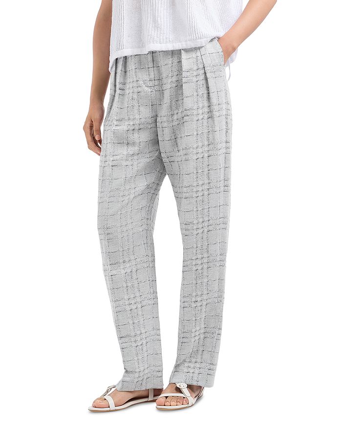 

Льняные брюки прямого кроя в клетку Emporio Armani, серый