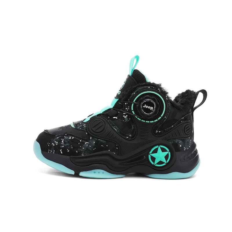 Детские баскетбольные кроссовки High Top с защитой от ударов, устойчивые к истиранию, водонепроницаемые, термоизолированные и противоскользящие Jeep, черный фиолетовый-thick cotton shoes — фото 3