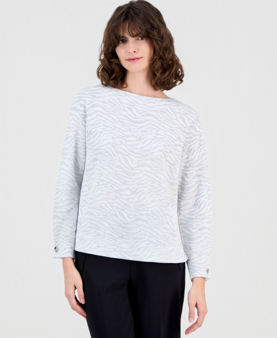 

Женский свитер с анималистическим принтом и вырезом-лодочкой Anne Klein, White Dove/Grey