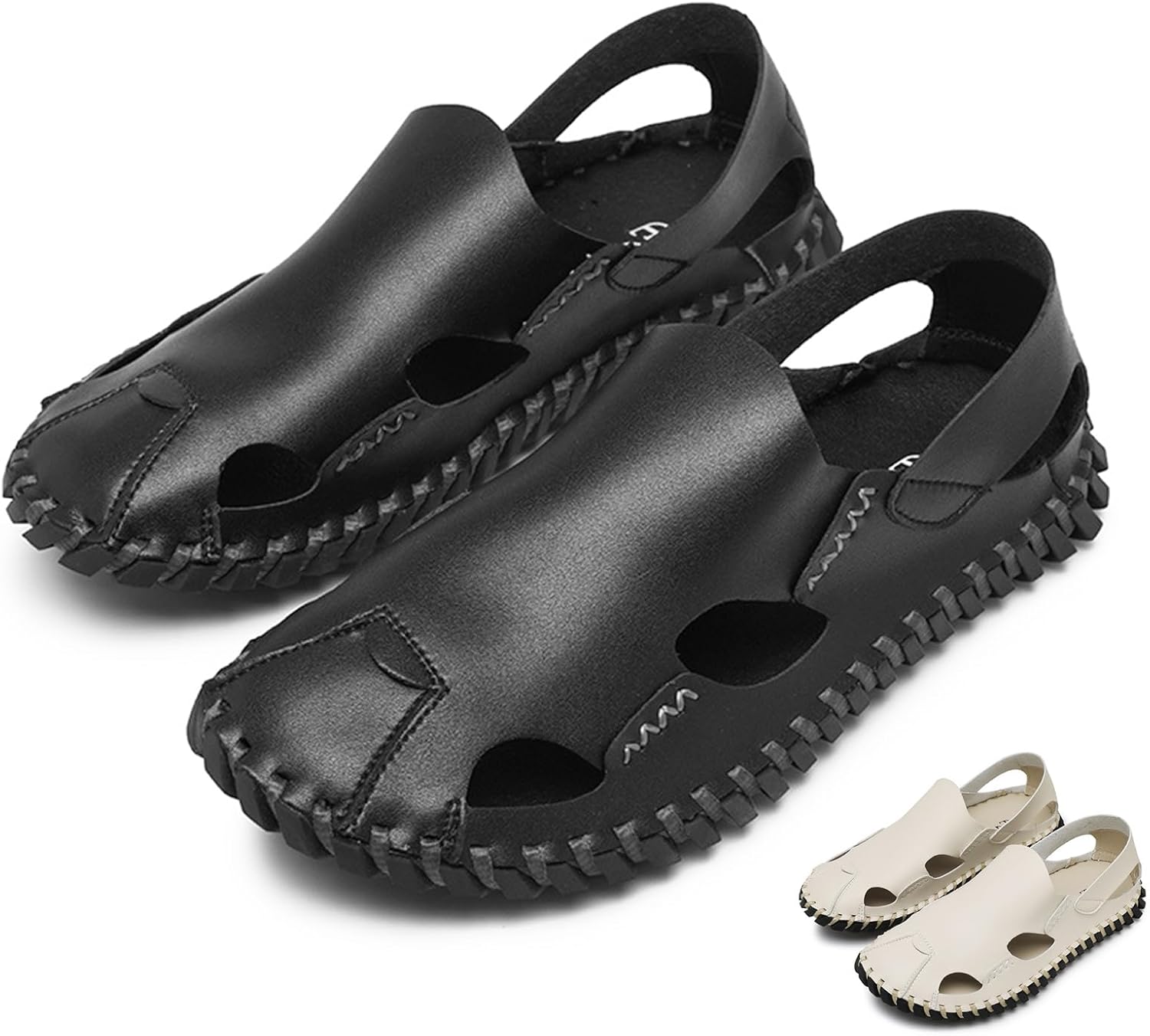 

Мужские сандалии Zeberfi с закрытым носком из кожи, плоские, повседневные, для активного отдыха на улице, ручной работы, на молнии, пляжные, летние, дышащие, комфортные для ходьбы, спортивные, походные, черный