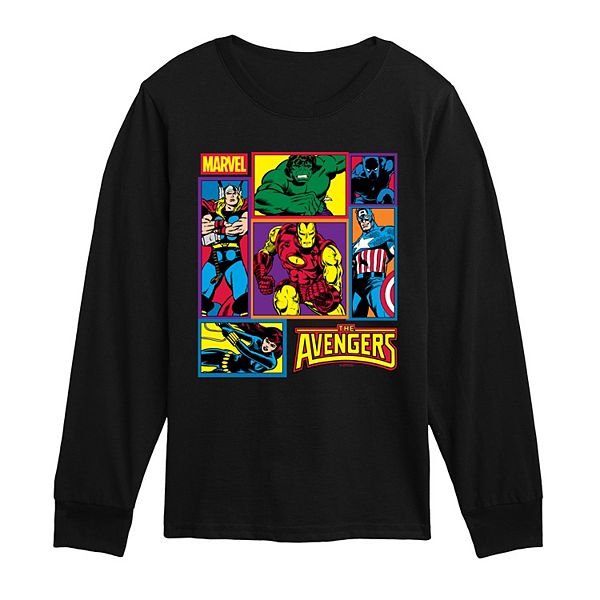 

Футболка с длинным рукавом The Avengers Grid для мальчиков 8-20 Marvel, Black