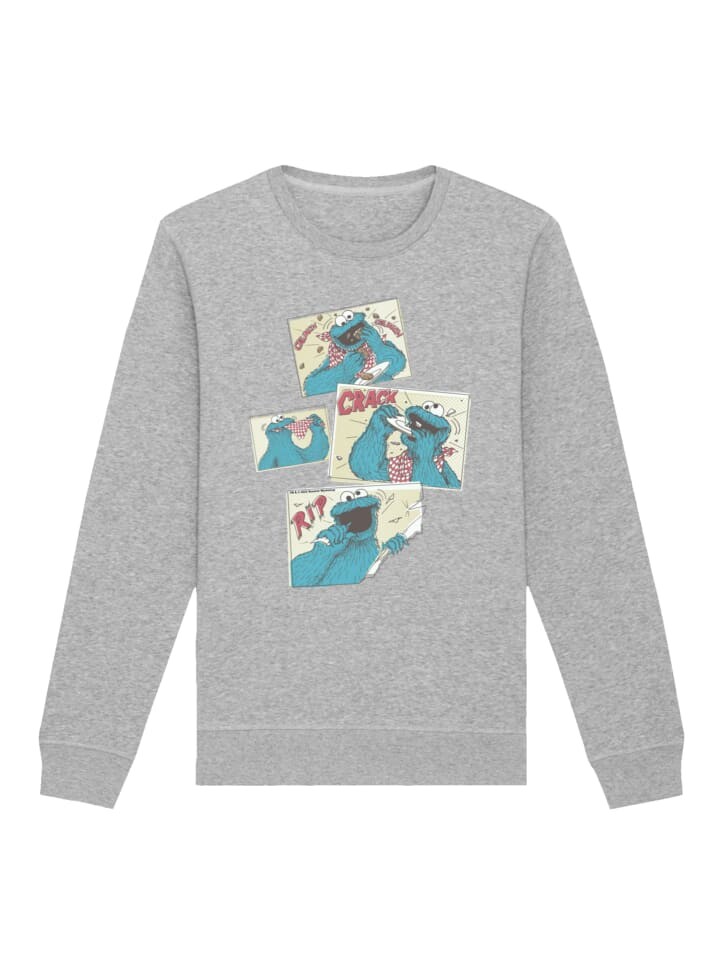 

Толстовка F4NT4STIC Sweatshirt Sesamstraße Cookie Monster Crunch Crack Rip, пятнистый серый