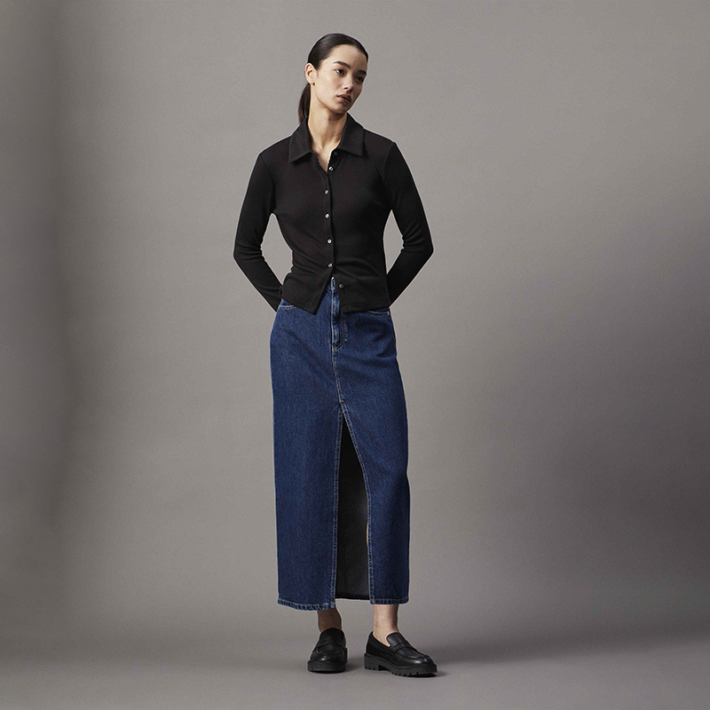 Calvin Klein Джинсовая длинная юбка SS25 женская джинсовый blue — фото 4