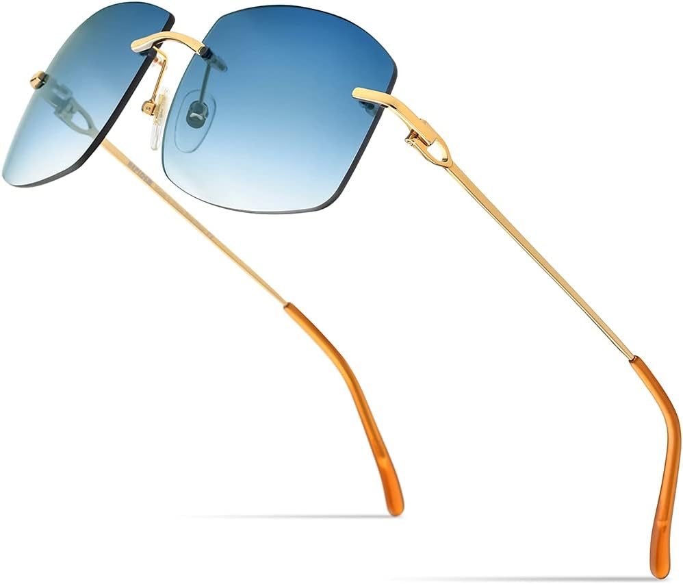 

Мужские прямоугольные солнцезащитные очки HEPIDEM без оправы с защитой от УФ-излучения UV400 и увеличенным квадратным оправой, с нейлоновыми линзами, 50248 Gold Frame Gradient Blue Lens