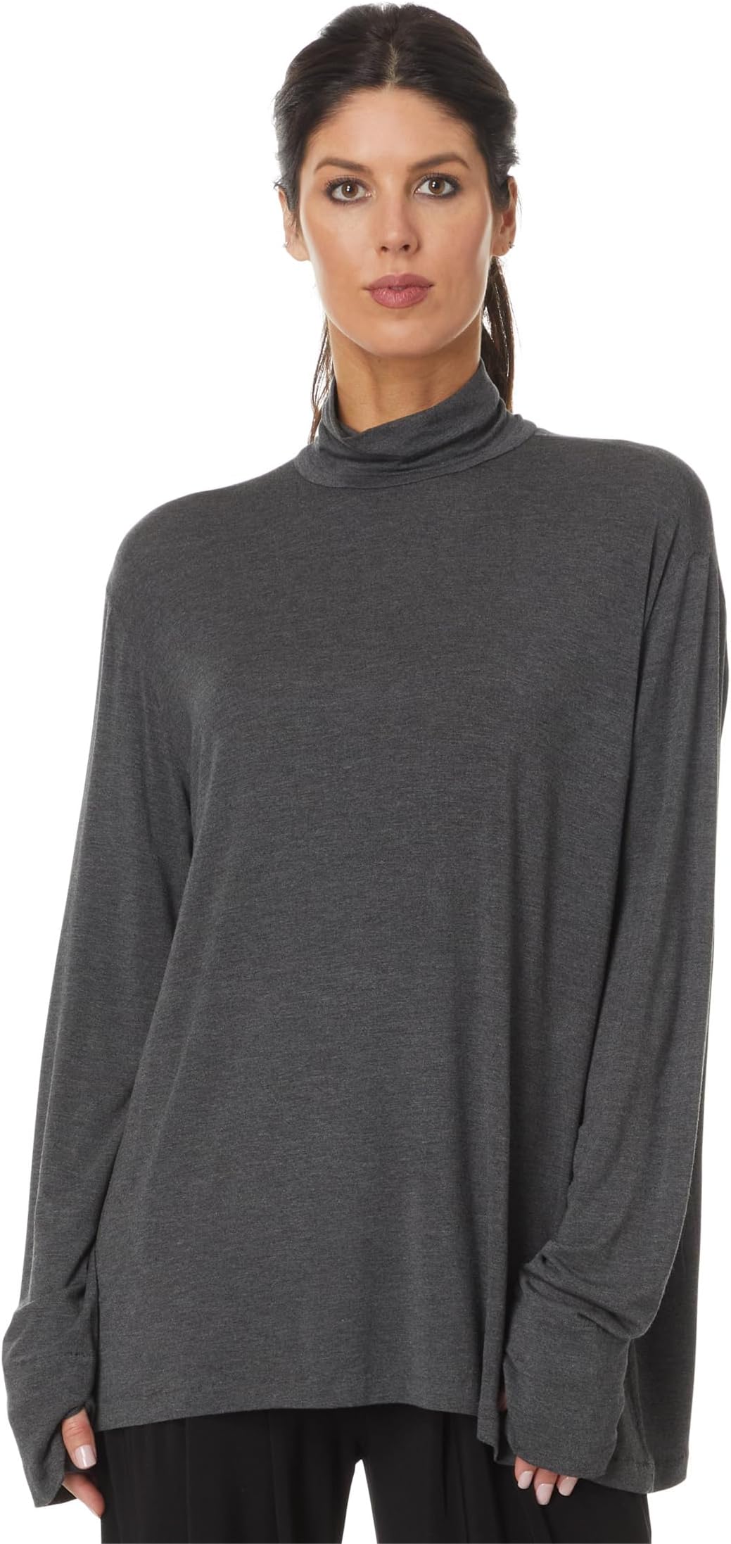 

Топ Norma Kamali Long Sleeve Turtleneck Easy Fit Top, цвет Dark Grey