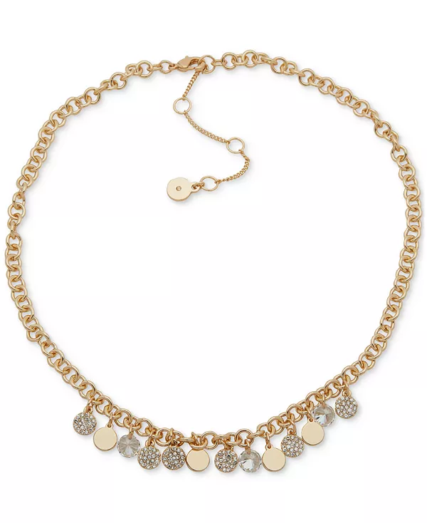 

Ожерелье-Воротник с подвеской-диском золотистого оттенка, 16 дюймов + удлинитель 3 дюйма Dkny, silver