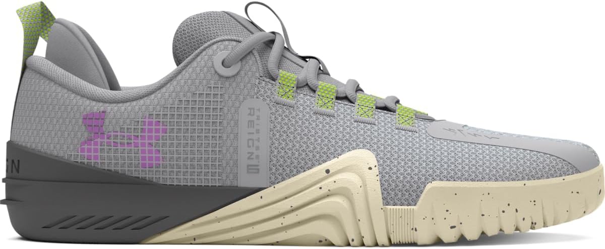 

Under Armour женские кроссовки UA Reign 6 для тренировок, Halo Gray/High-Visibility Yellow/Provence Purple