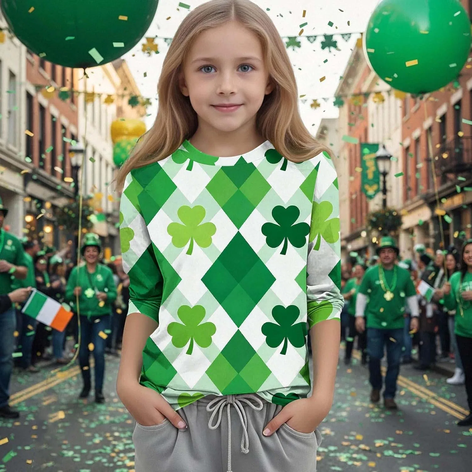 Детская футболка с принтом Shamrock, Zzalalana, 3/4 рукав, Green21 — фото 2