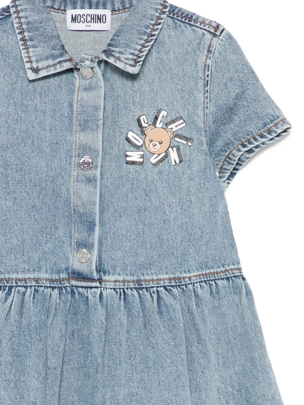 Джинсовое платье с коротким рукавом Moschino Kids, синий — фото 3