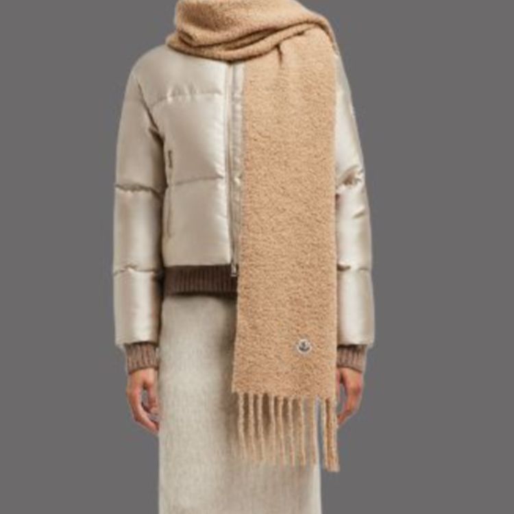 Moncler Шарф с бахромой и логотипом, Brown — фото 2