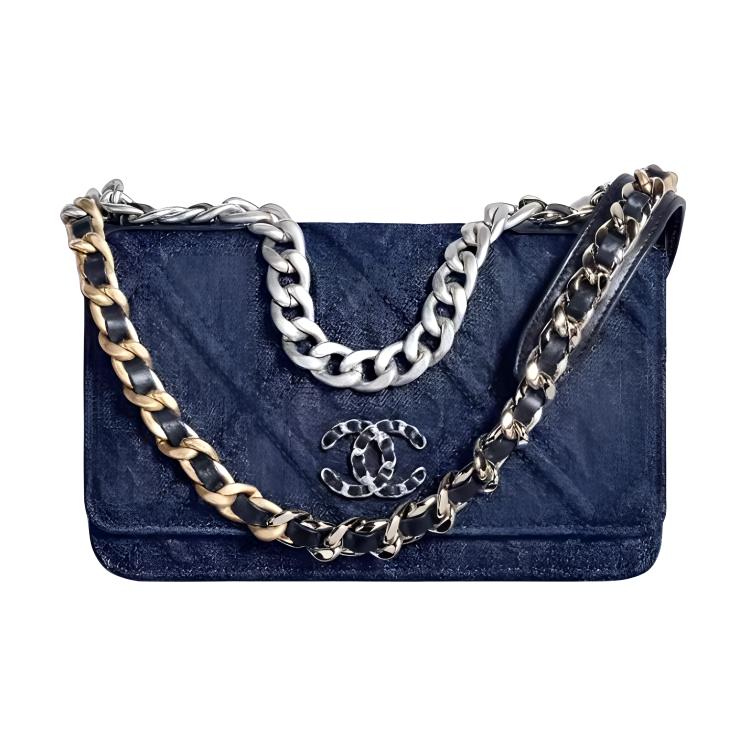 

CHANEL Сумка-кошелек 19BagWOC Denim Chain на цепочке для женщин, темно-синяя