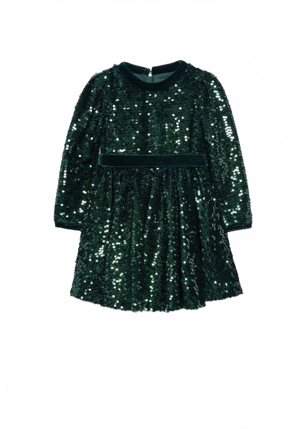 

Платье для девочки из бархата с пайетками, бутылочно-зеленого цвета Abel & Lula, Bottle Green