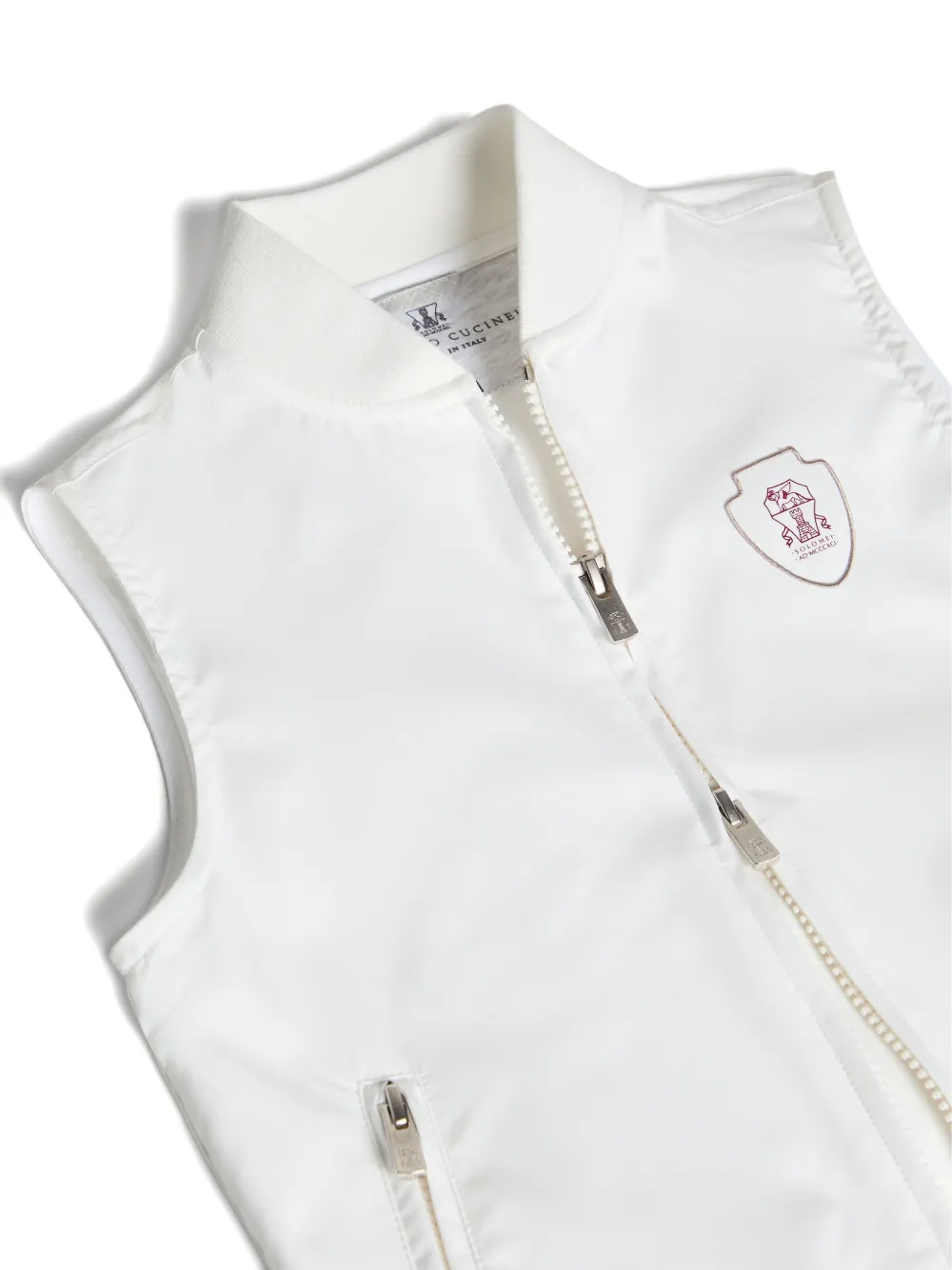 Нейлоновый жилет с логотипом Brunello Cucinelli Kids, белый — фото 3
