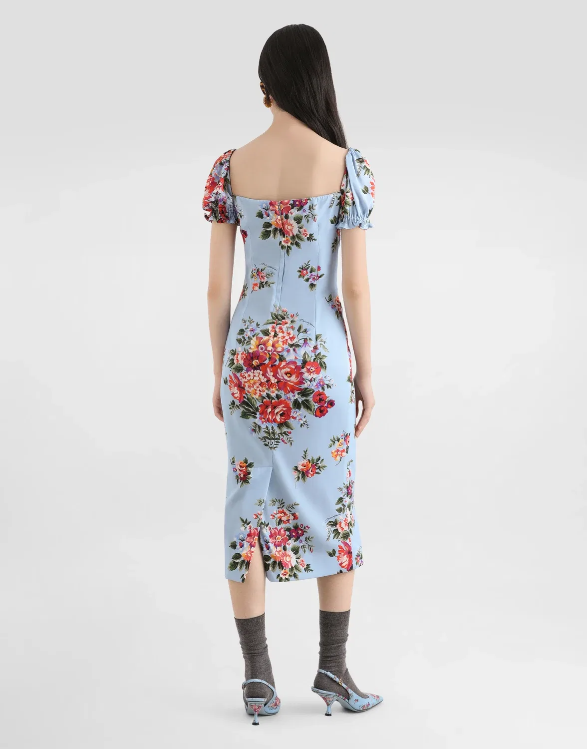 Платье с принтом в виде букета цветов DOLCE & GABBANA, мультицвет — фото 3