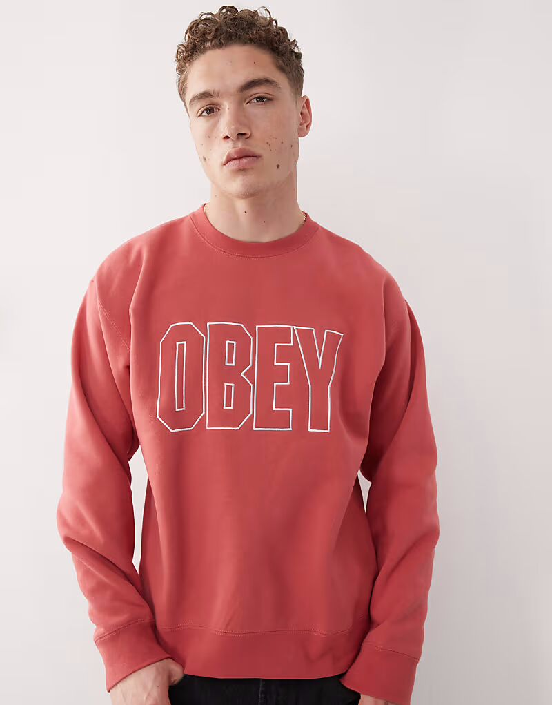 

Толстовка Obey Digable с круглым вырезом и логотипом цвета «минеральный красный»