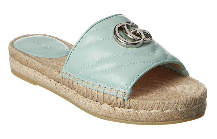 Сандалии (WMNS) Gucci Double g Straw Woven Mint Green Slippers 628106-BKO00-3926 — фото 2