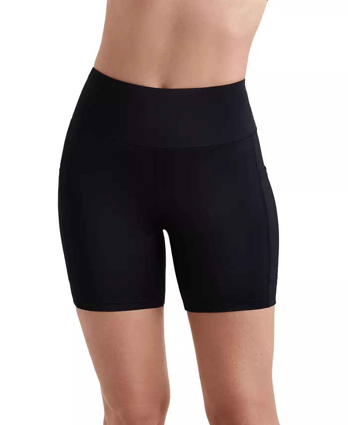 

Женские однотонные шорты для плавания с высокой талией миди Yoga Waist ShapeSolver by Mimi Flamingo, черный
