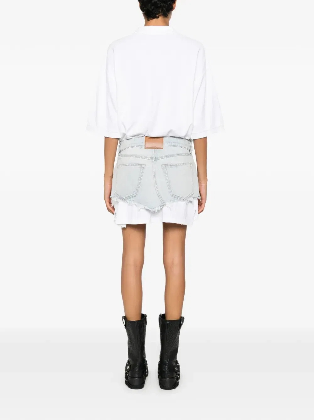 Многослойное мини-платье с джинсовыми вставками Alexander Wang, белый — фото 4