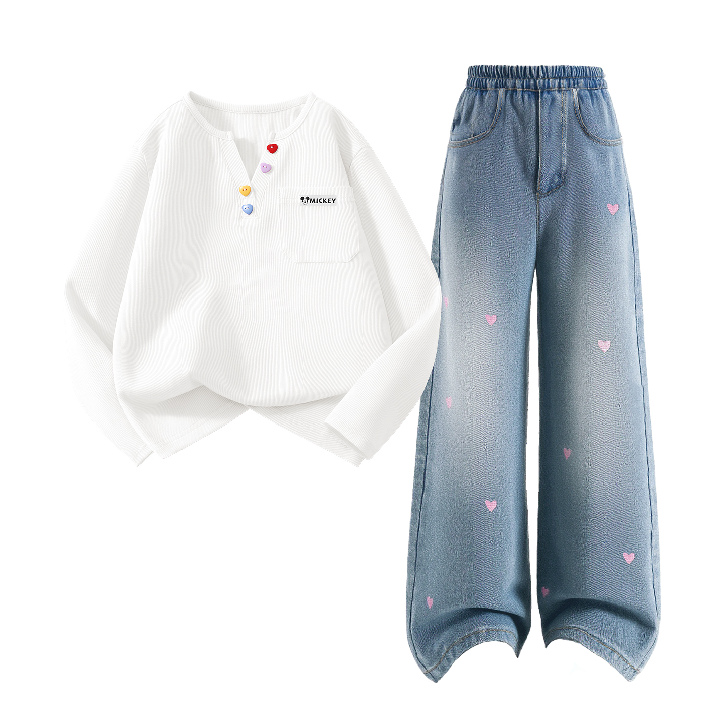 Детская повседневная спортивная одежда Disney, Dihu Long Hook-And-Loop K Gardenia White+Solid Color Sea Salt Blue