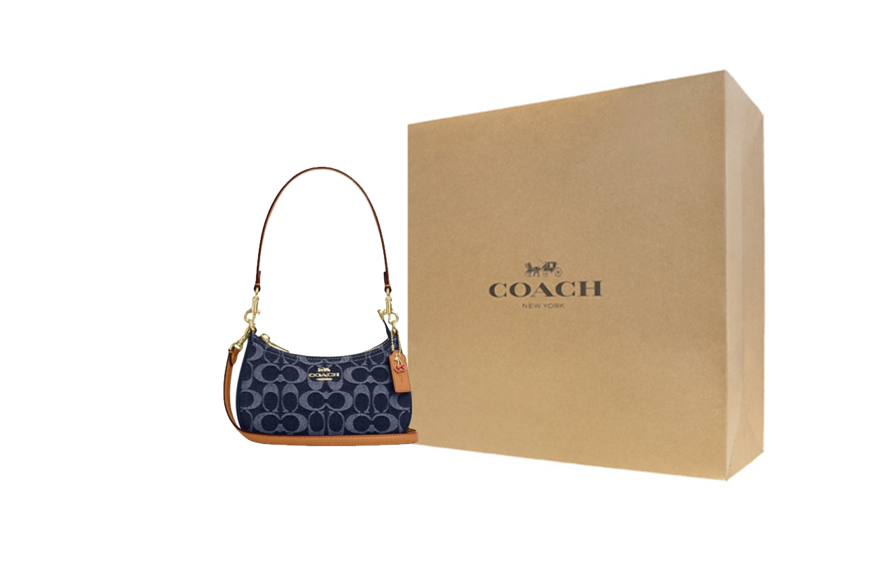 

COACH Терри Ткань и Искусственная Кожа Мини Сумка Через Плечо Женская Джинсовый Синий