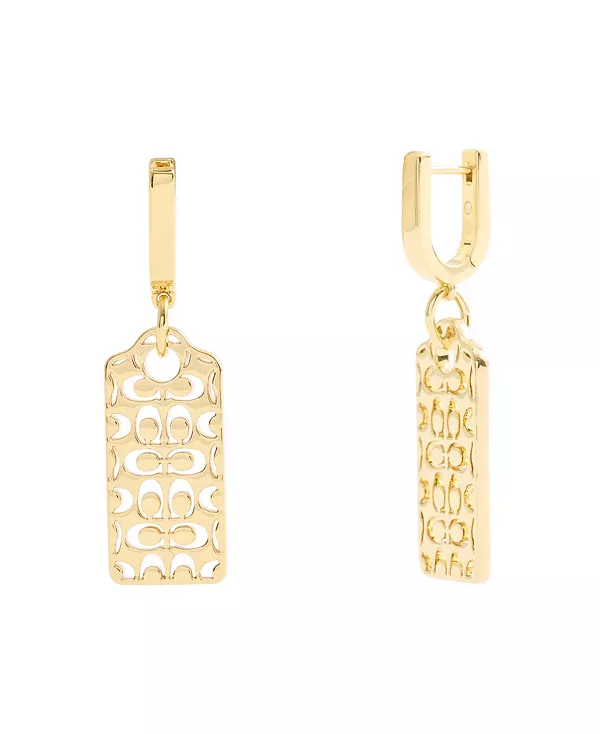 

Золотые стеганые серьги-подвески с фирменной биркой Coach, gold